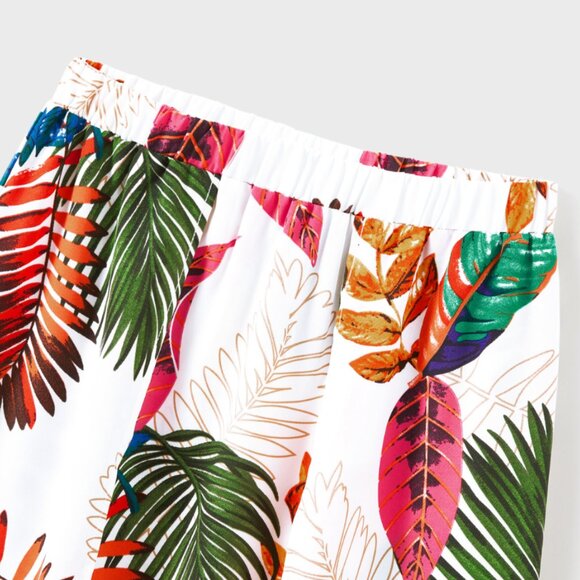 Hawaiian Tropical Leaf Print Tie‑Front Camisole Women Top & Skirt Set S, M, L, - Picture 5 of 7